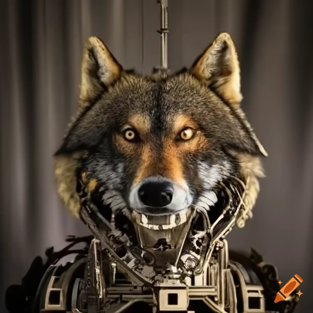 mechanical wolf sculpture