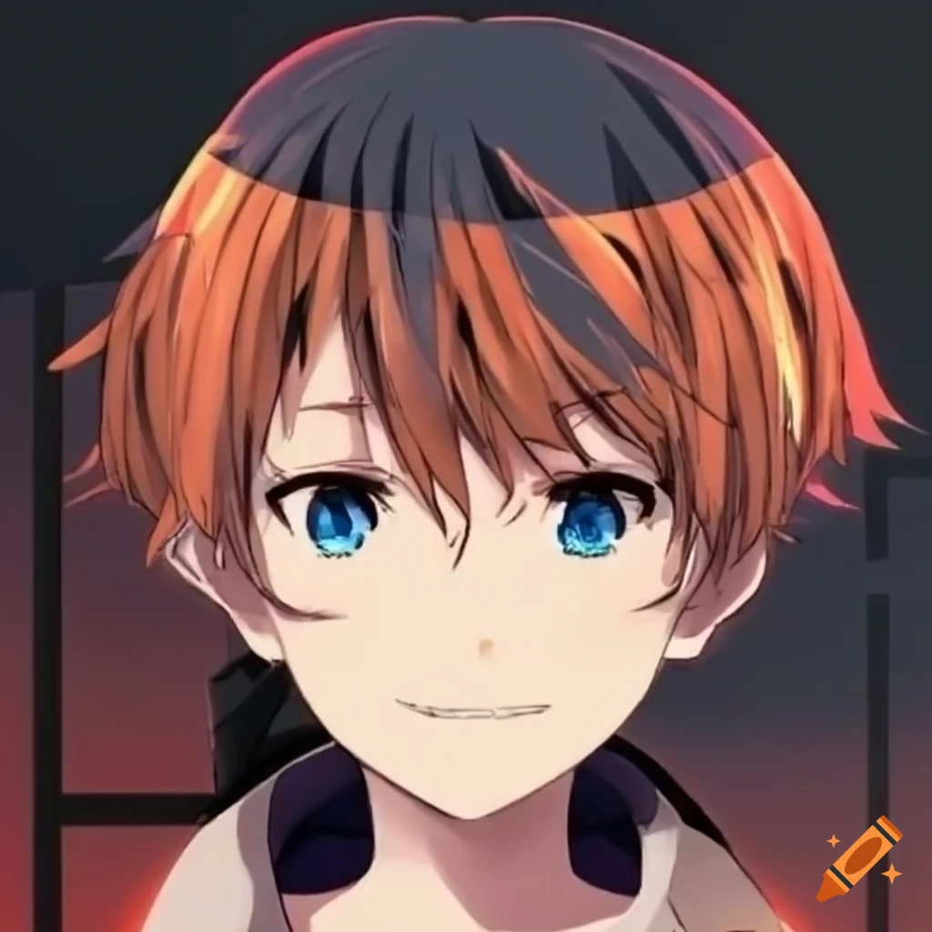 Black and orange hair anime boy with orange sweatshirt icon