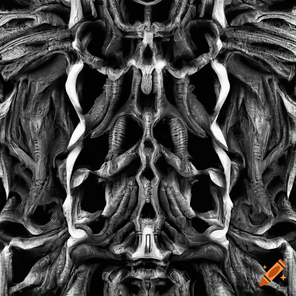 Seamless black and white texture of biomechanical ribs on Craiyon