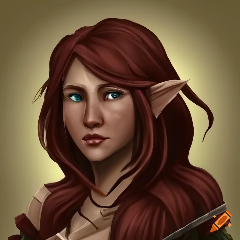 Druid half elf character in maroon shirt