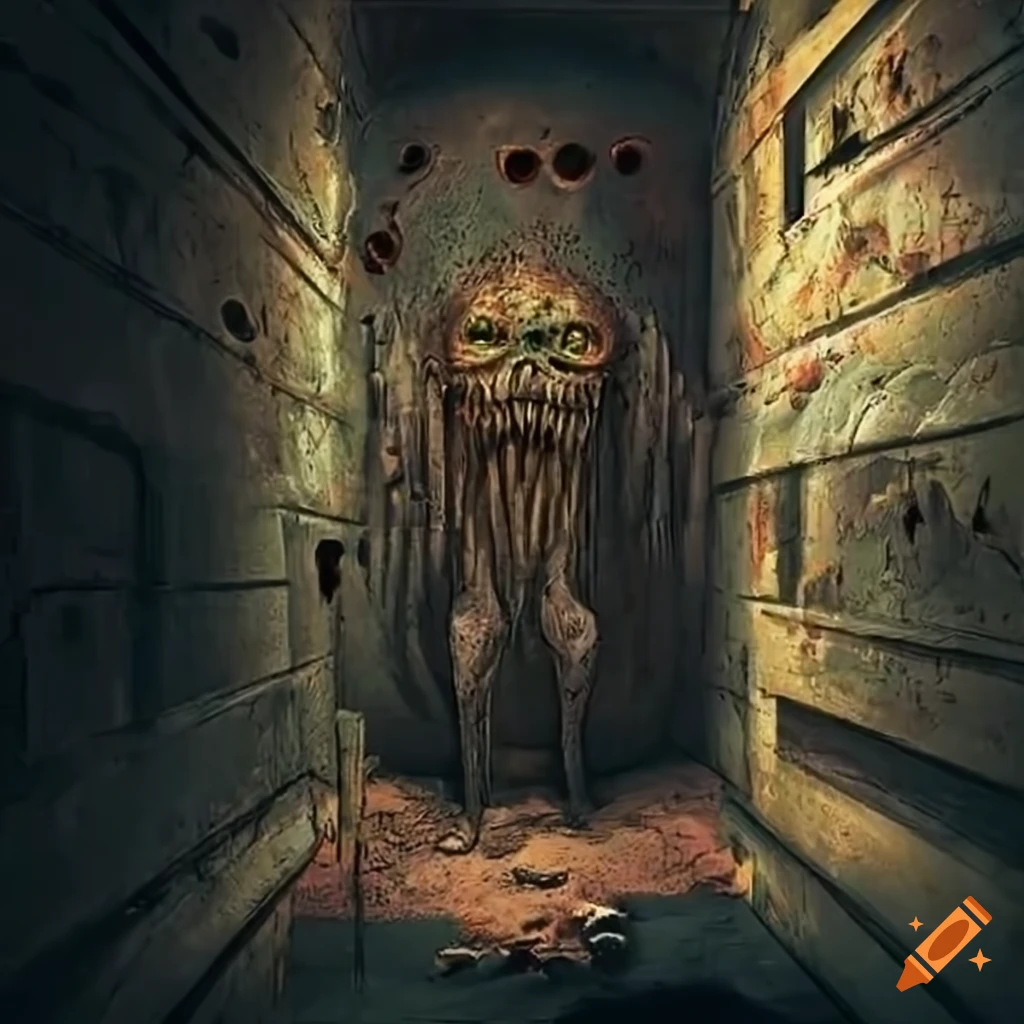 concept art of a prison cell with ancient monsters