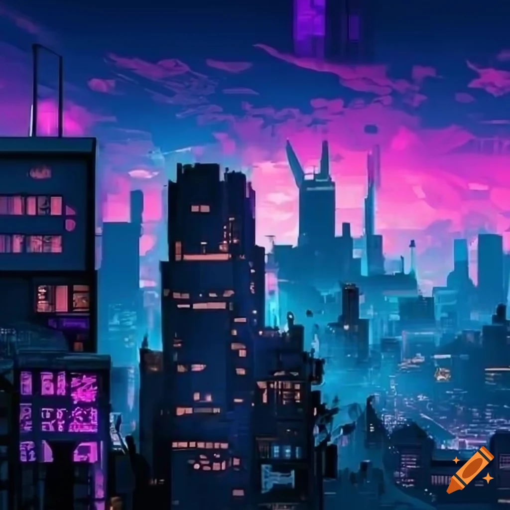Cyberpunk city skyline on Craiyon