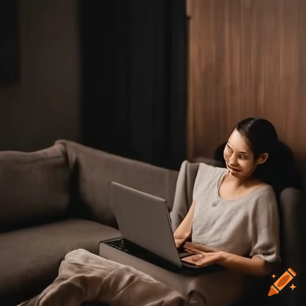 modern house interior with laptop on the sofa