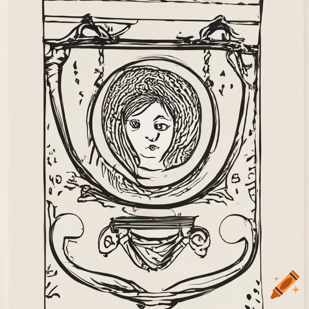 Black and white line art of a trophy plaque with a girl's head on Craiyon