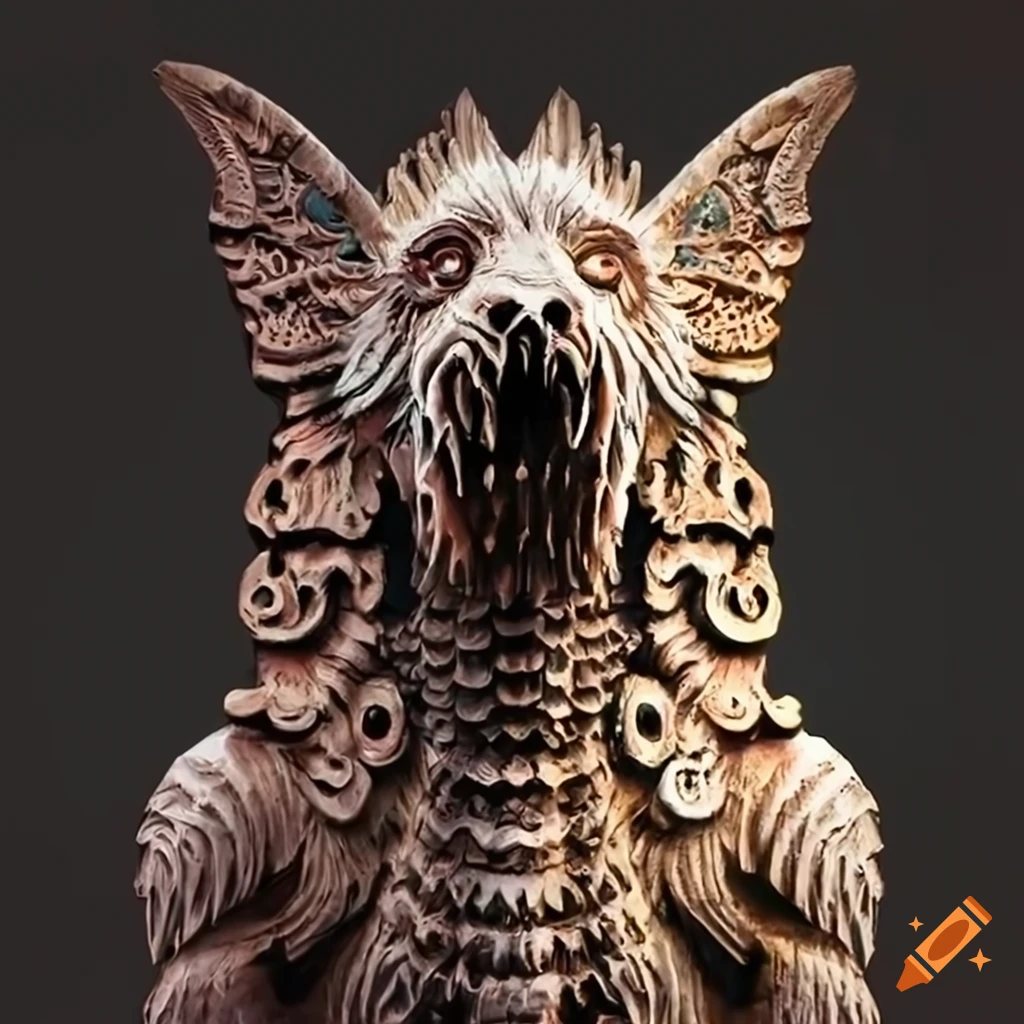 detailed carving art of a moth werewolf motif
