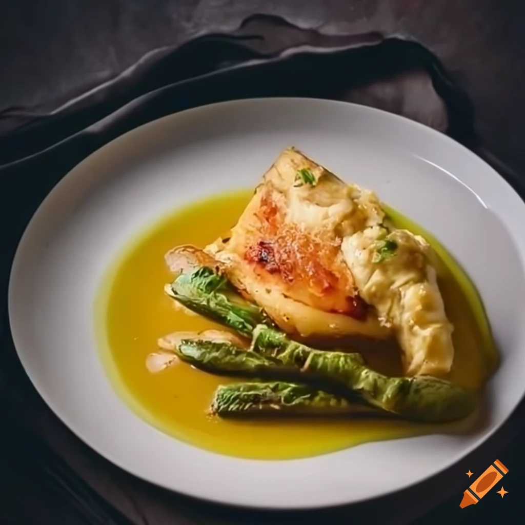 delicious plate of lemon chicken with grilled asparagus on cauliflower puree