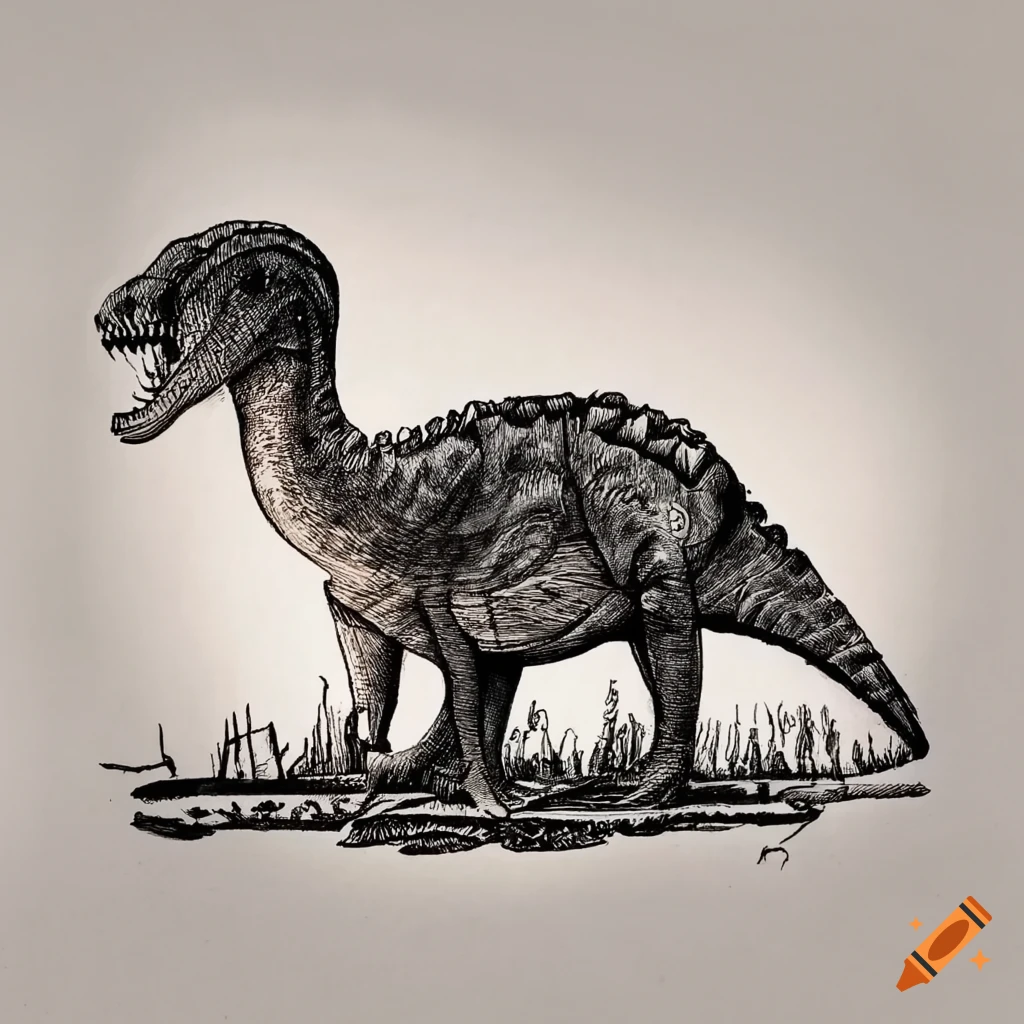 Funny dinosaur ink drawings on Craiyon