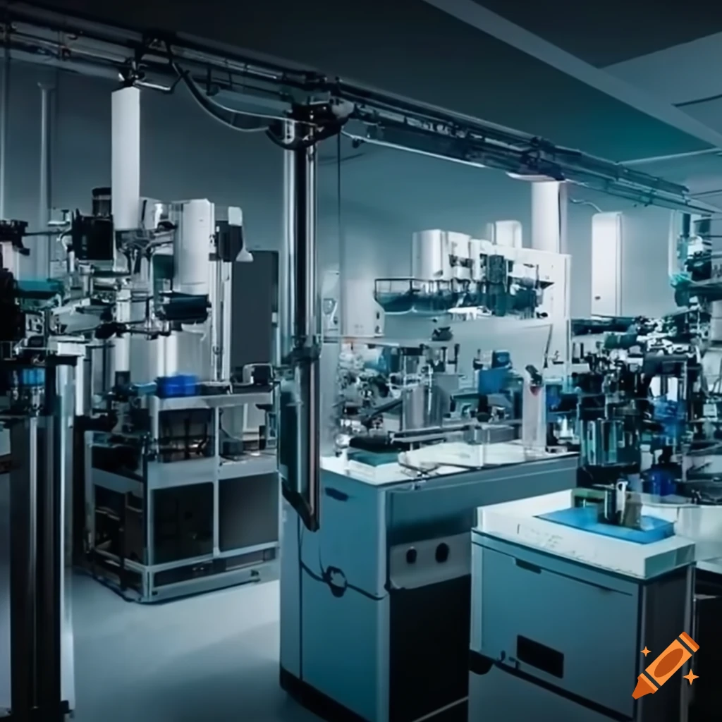 Hyper realistic depiction of a laboratory production line on Craiyon