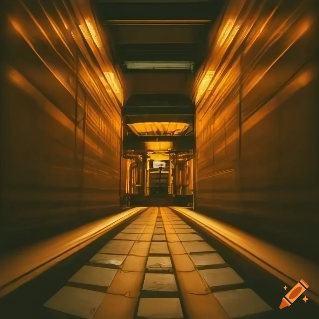 cyberpunk metal corridor with orange lighting