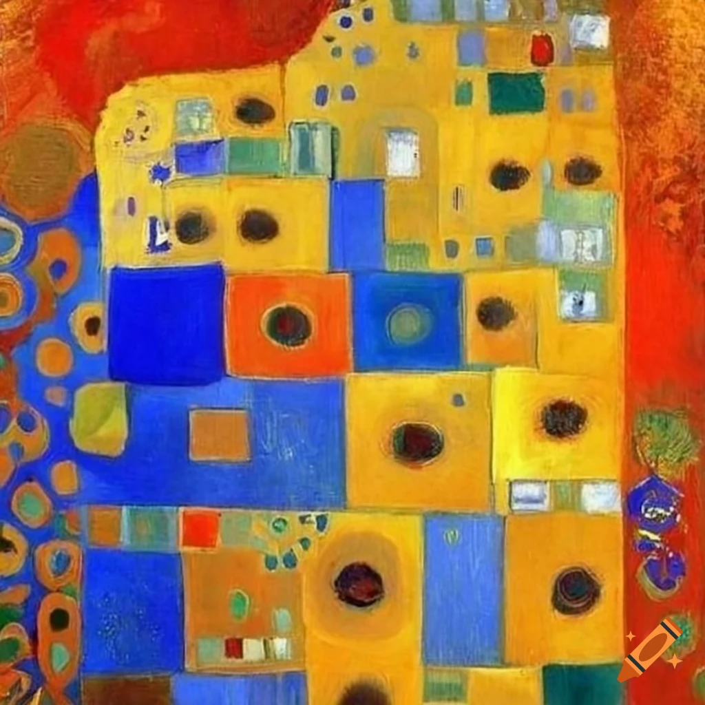 Abstract squares with blue, yellow, and orange colors