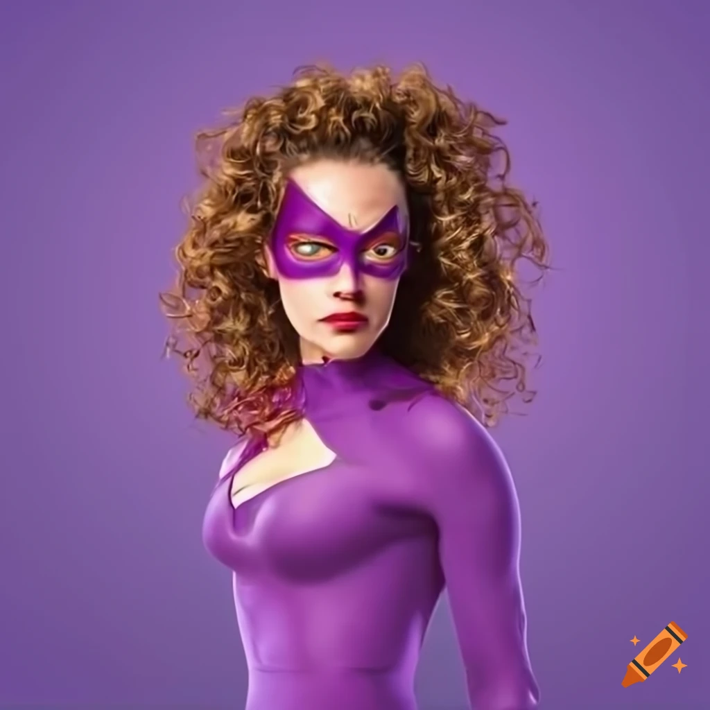 portrait of a brainy female superhero with long curly hair