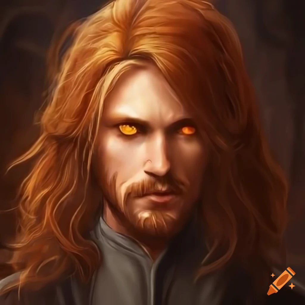 Image of a wizard with golden eyes in a fiery background on Craiyon