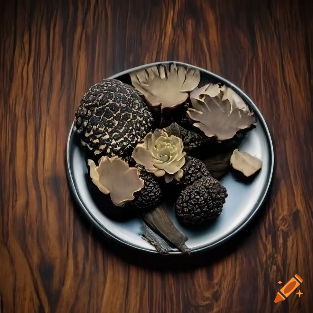 plate of whole and sliced black Italian truffles