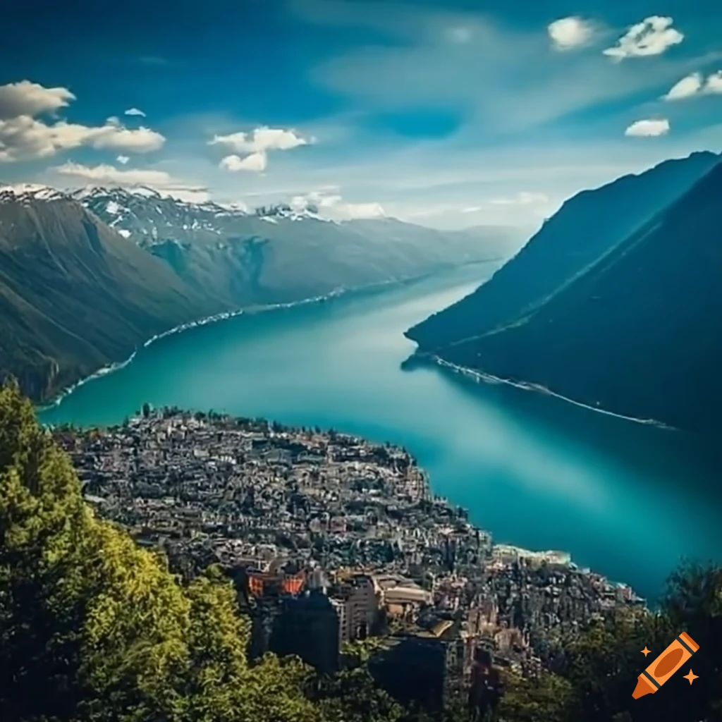 City Nestled Between Mountains With A Lake city-nestled-between-mountains-with-a-lake