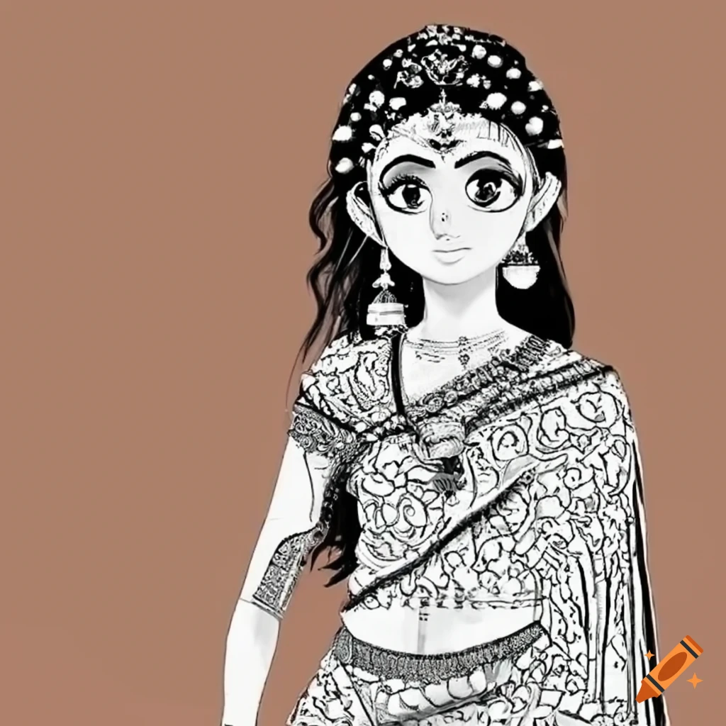 invitation for an Indian half saree event with a girl walking away