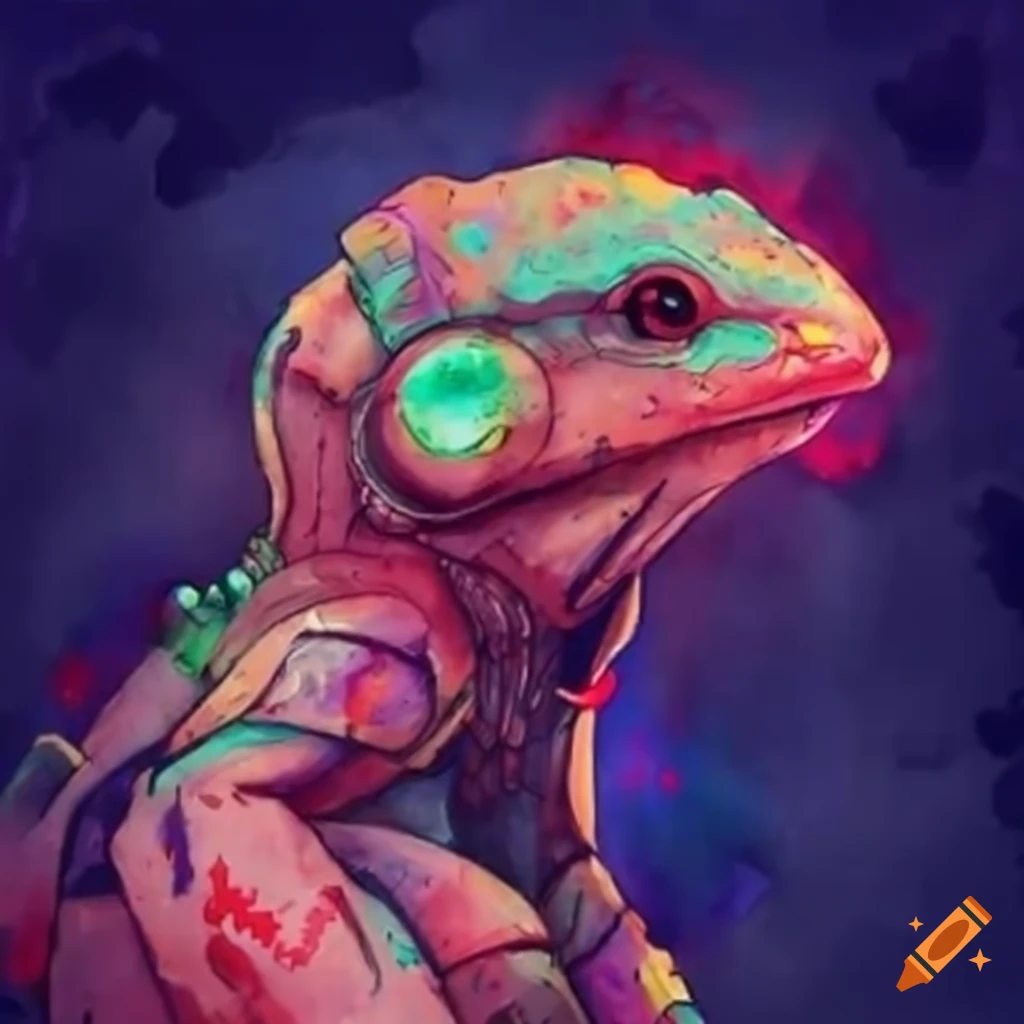 cyberpunk lizard warrior in a futuristic city