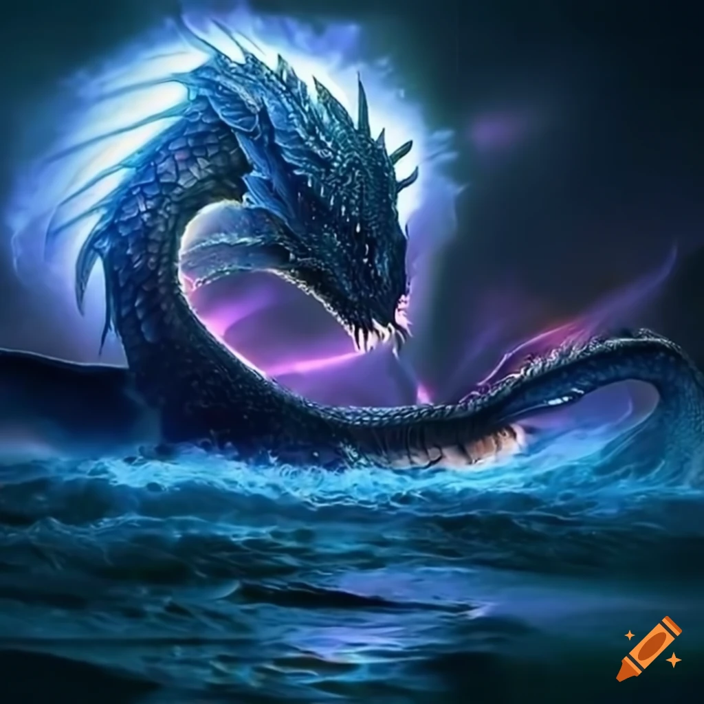 Image of a majestic dragon emerging from the sea on Craiyon