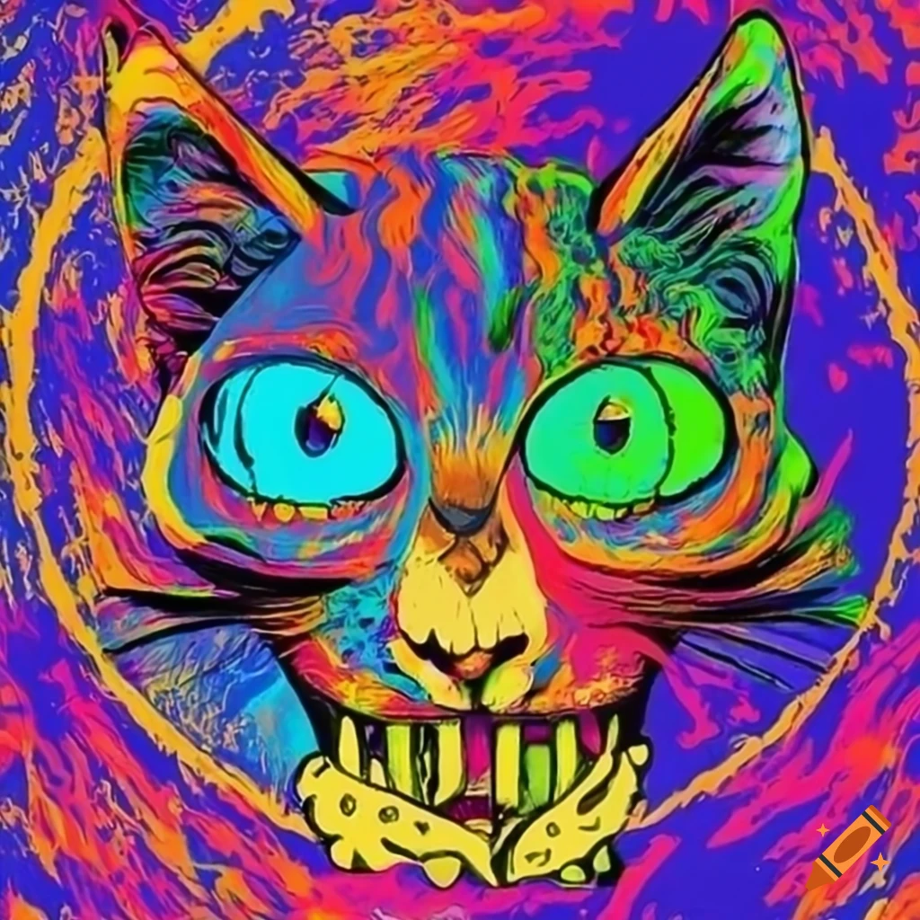 Psychedelic rock band poster featuring colorful cats