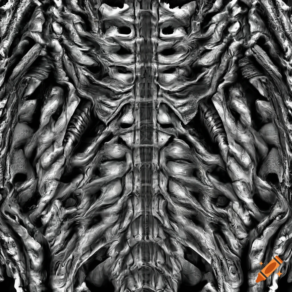 black and white biomechanical rib texture
