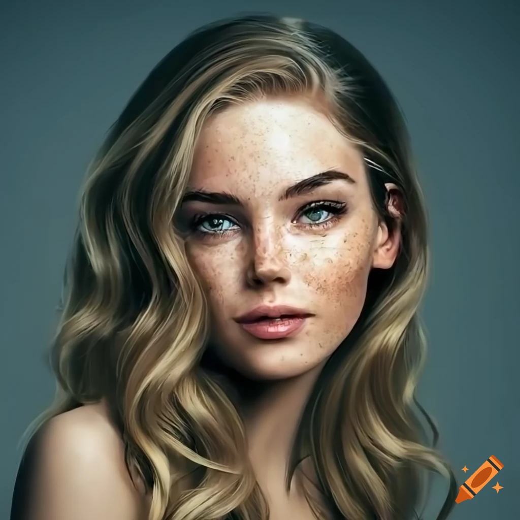 portrait of a young woman with delicate freckles and wavy dark blonde hair