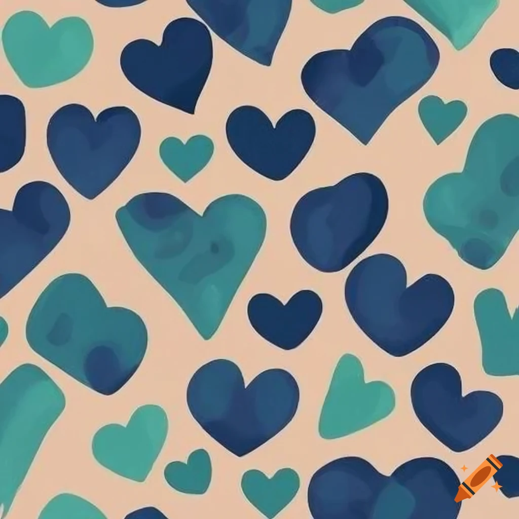 modern impressionist heart pattern in navy blue