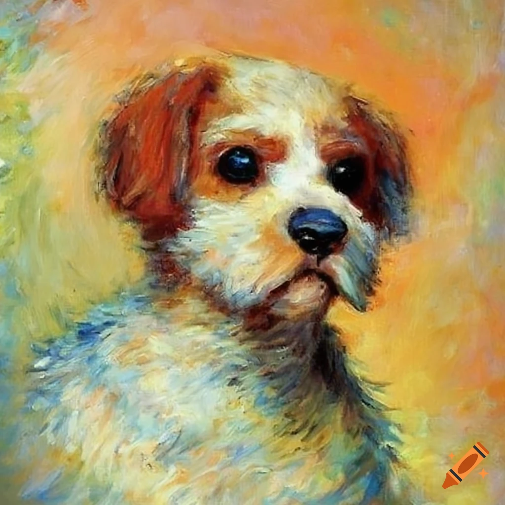 Painting of a cute dog by claude monet on Craiyon