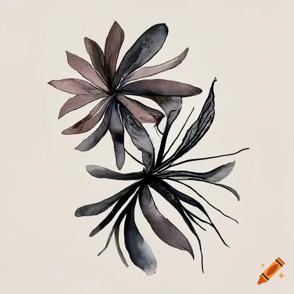 watercolor botanical line art in black