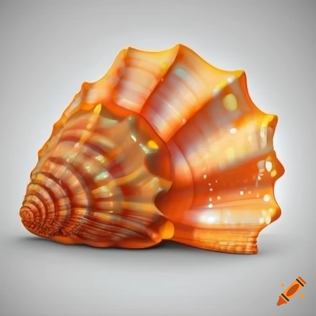 cartoonish orange seashell on white background