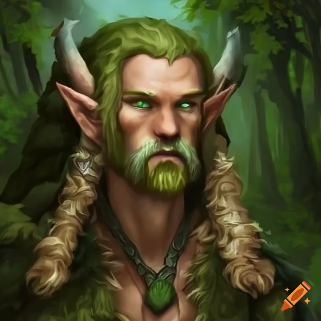 Illustration of a bearded druid elf on Craiyon