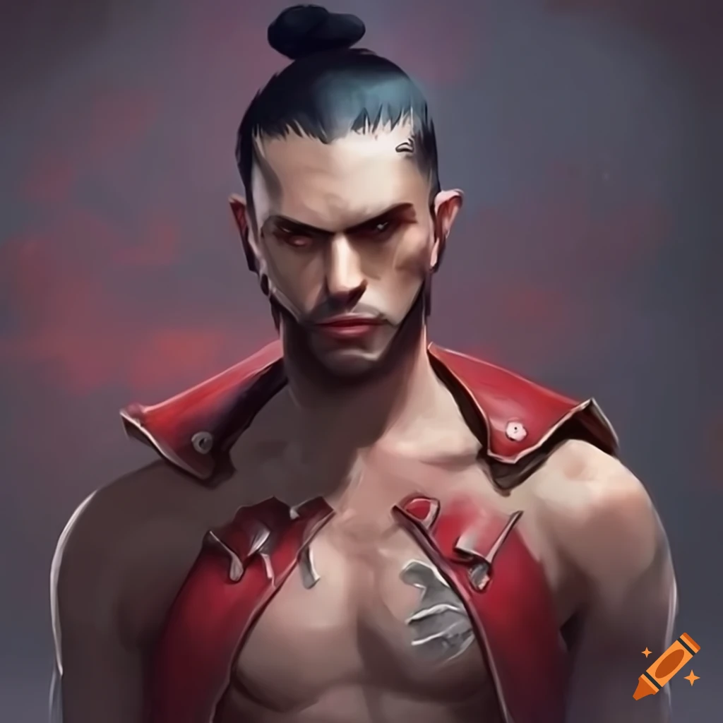 Man with dark medium hair cyberpunk mercenary streetwear muscular soldier  fighter