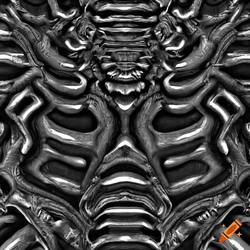 seamless black and white biomechanical rib texture