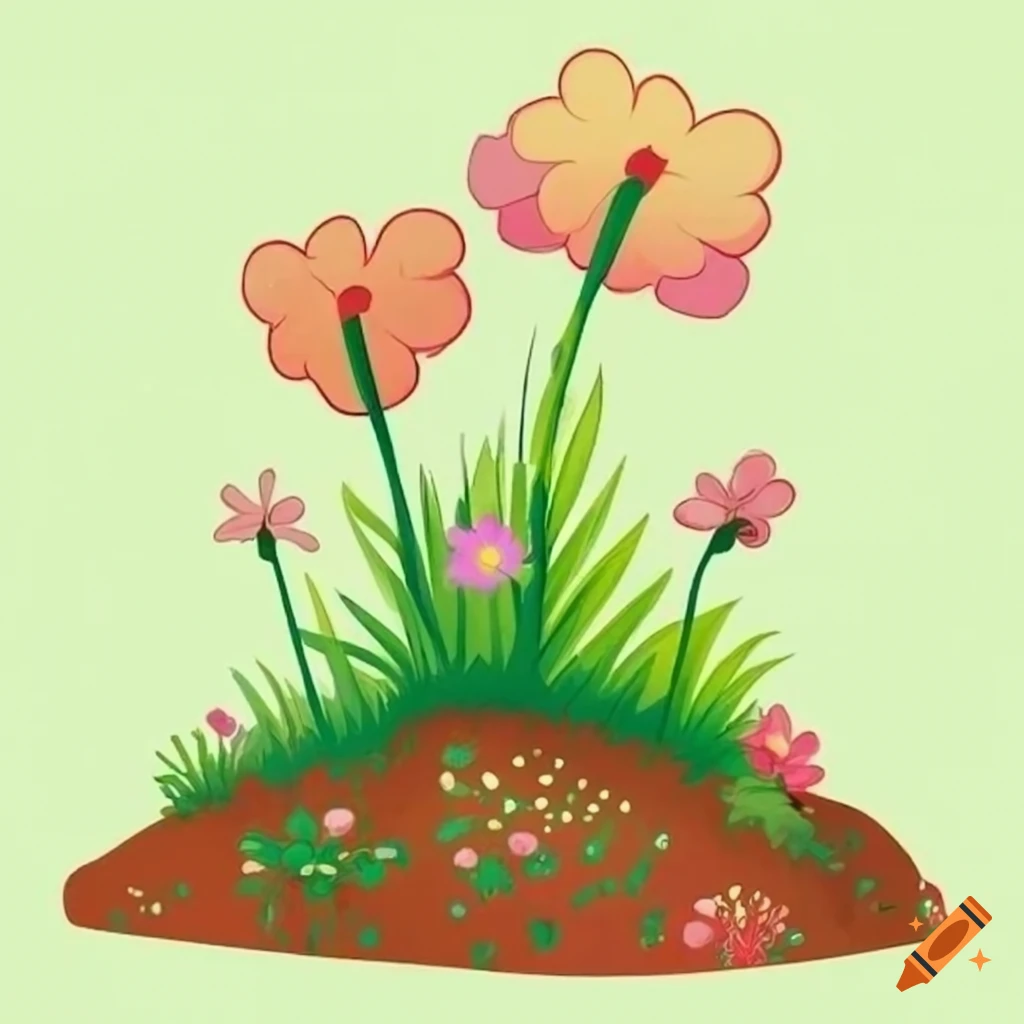 colorful flowers on a cartoon hill