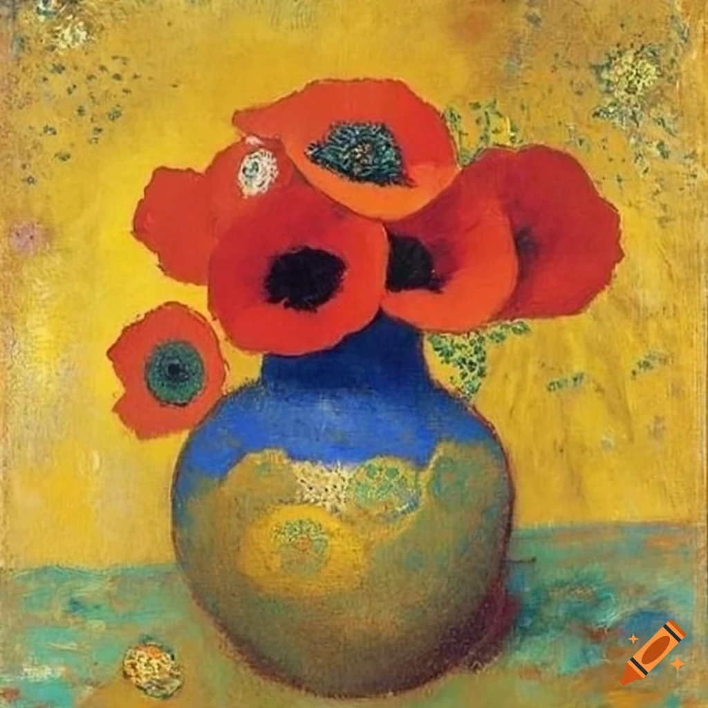 poppies painting in blue, yellow, and orange