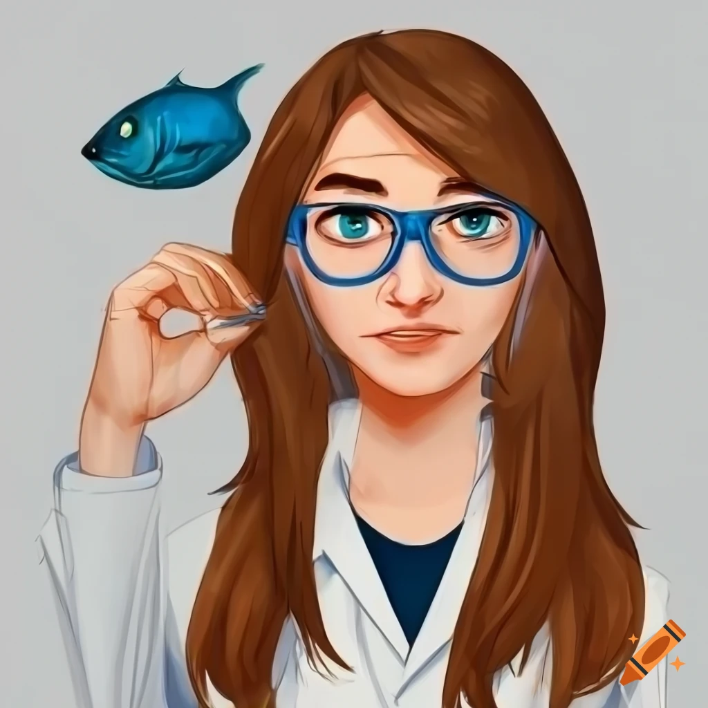 avatar of a female European computer scientist with long brown hair and blue glasses holding a tuna