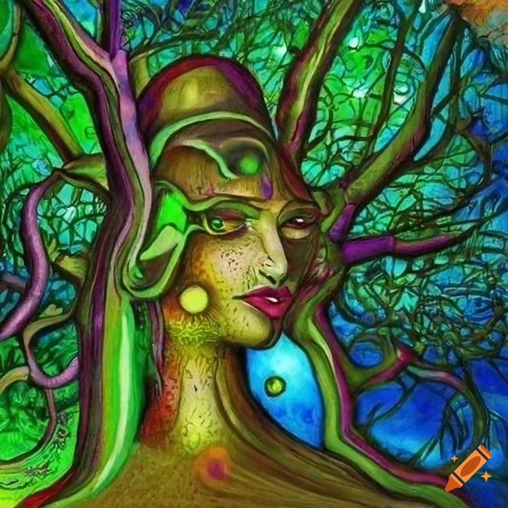 illustrative art of three people walking on a sacred path