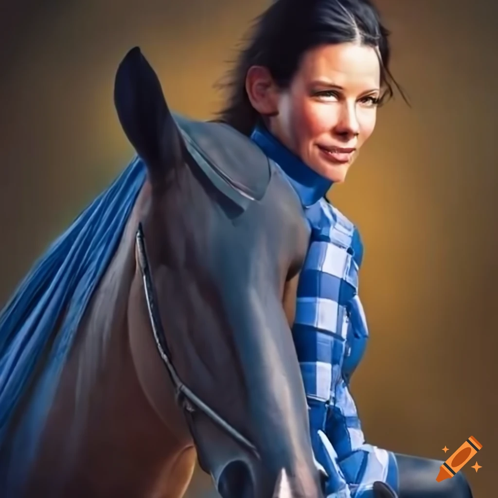 Detailed photograph of horserider evangeline lilly on Craiyon