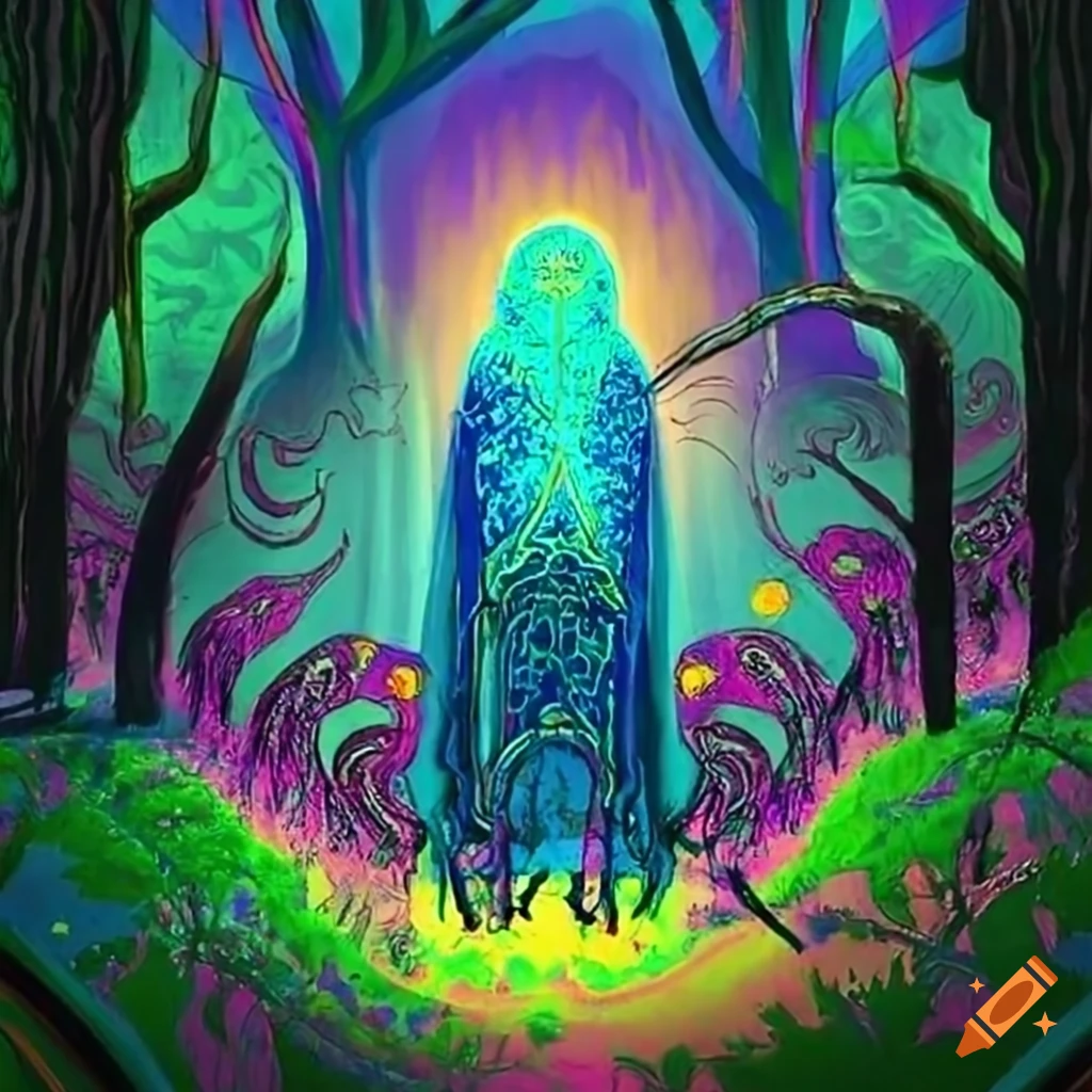 Sacred Santo Daime Path In A Forest With Vibrant Colors In The Sky On sacred-santo-daime-path-in-a-forest-with-vibrant-colors-in-the-sky-on