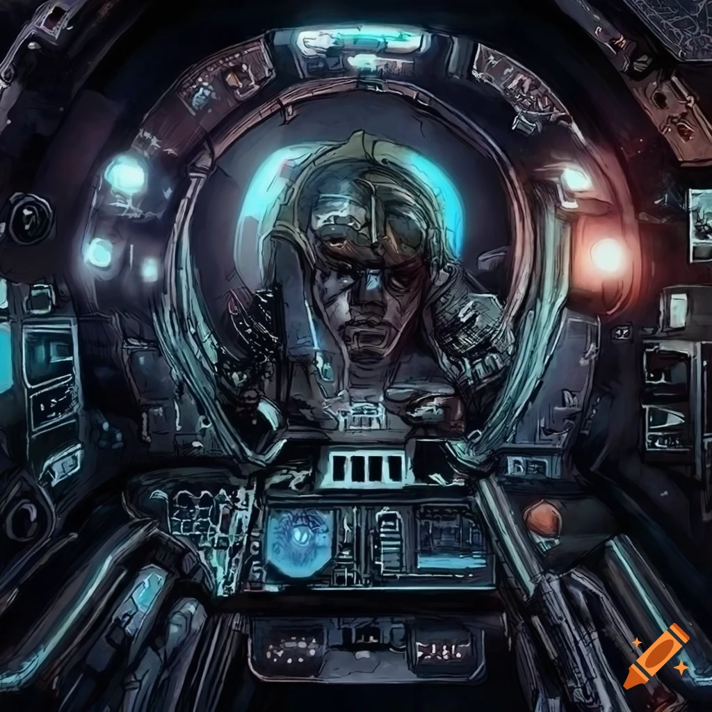 Detailed futuristic artwork of pilots in gyroscopic cockpit on Craiyon