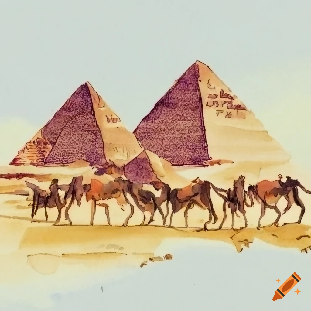 Impression of Egyptian landscape with pyramids and camel on Craiyon