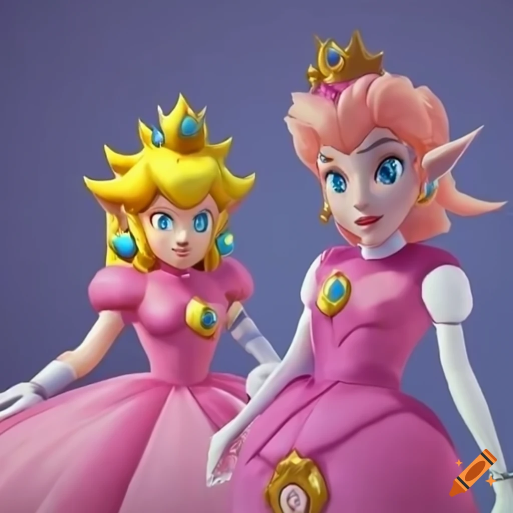 Princess peach and link posing together in ballgowns on Craiyon