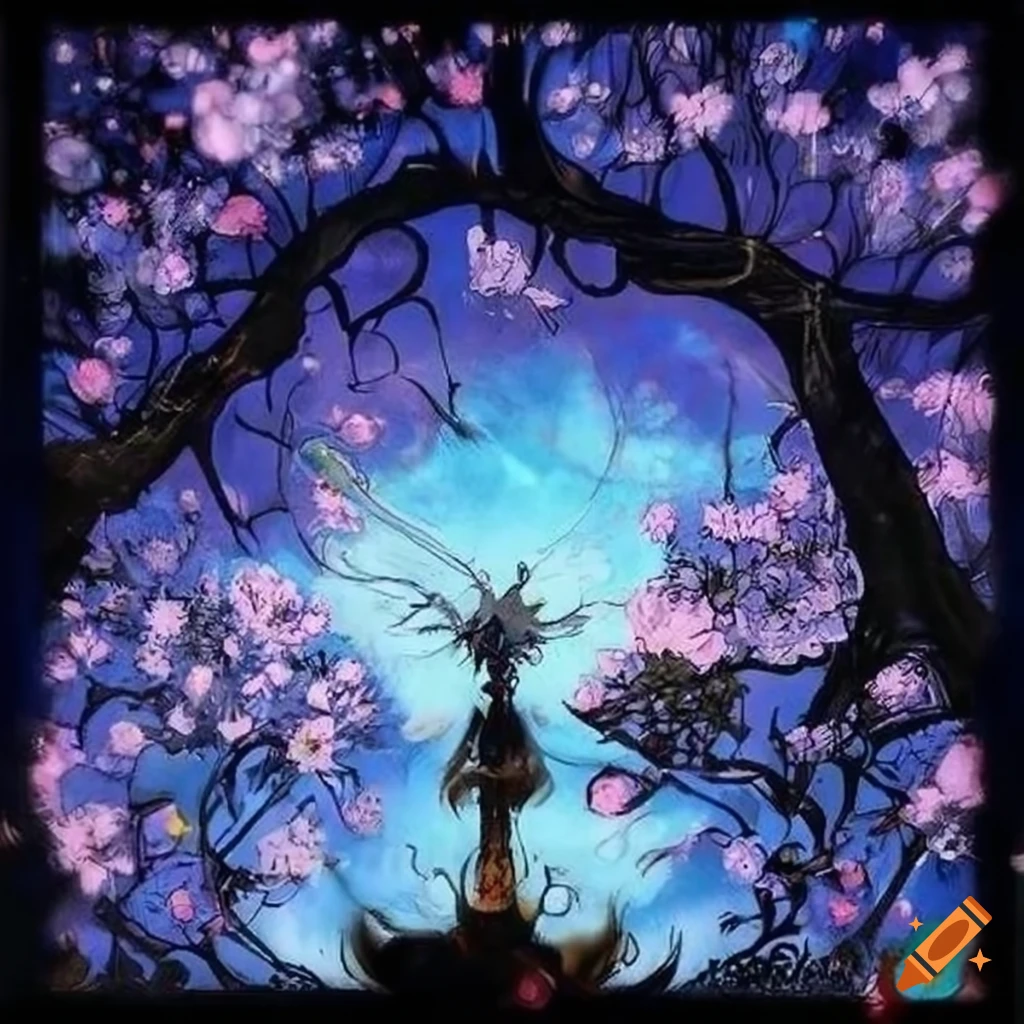 Yoshitaka Amano's artwork of a beautiful dusk blossom flower