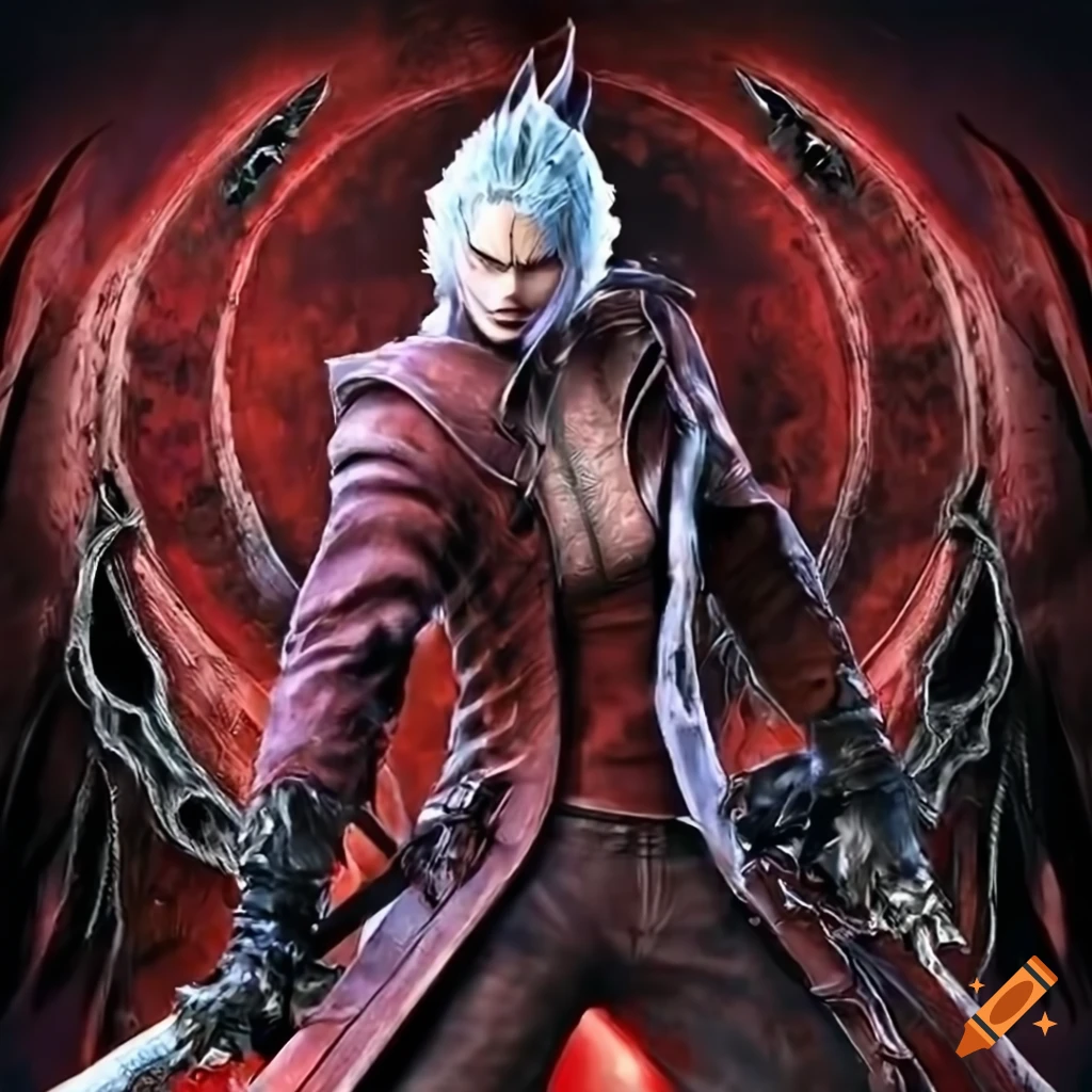 Dante from devil may cry 5 wielding rebellion in a dynamic and powerful  stance