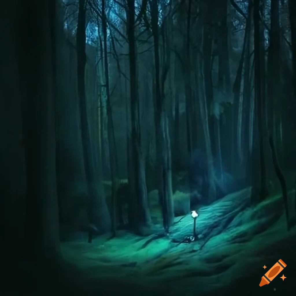 Nighttime view of a forest
