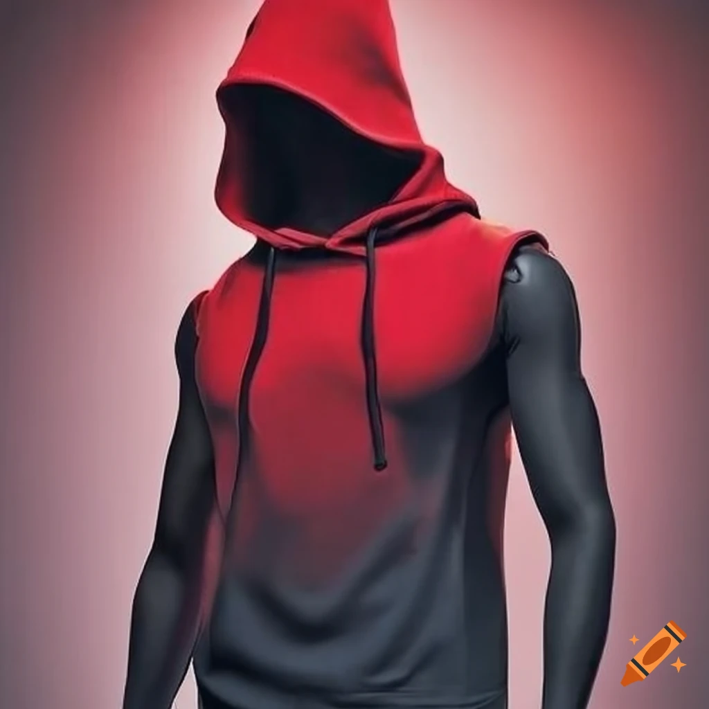 Red sleeveless hoodie with black long sleeve shirt and pants, red ...