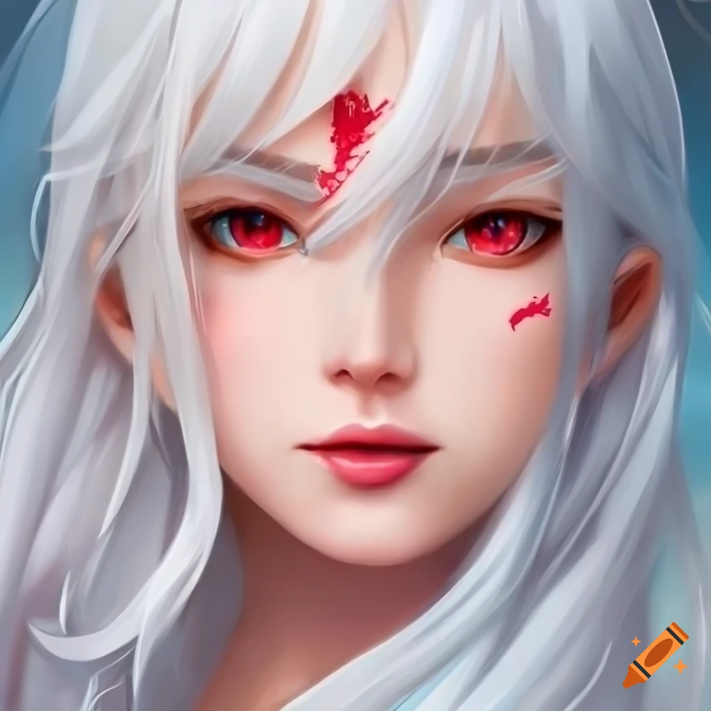 Portrait Of A Mysterious Girl With White Hair And Red Eyes 