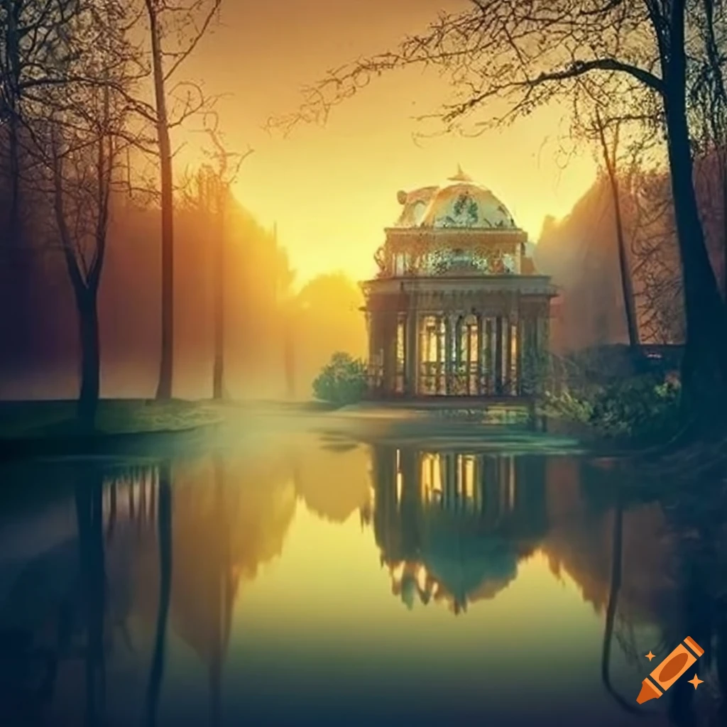 Gold rococo balcony in a victorian garden