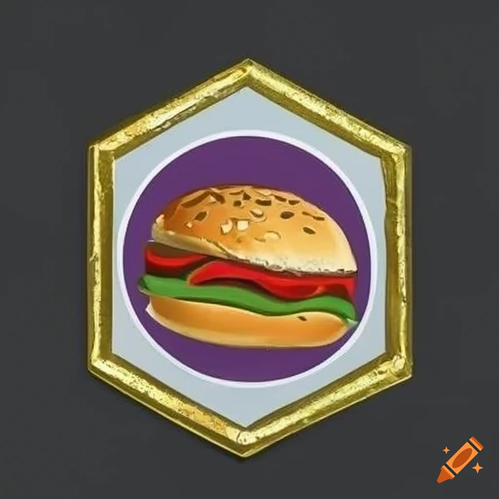 sleek RPG item icon of a merit badge with a hamburger