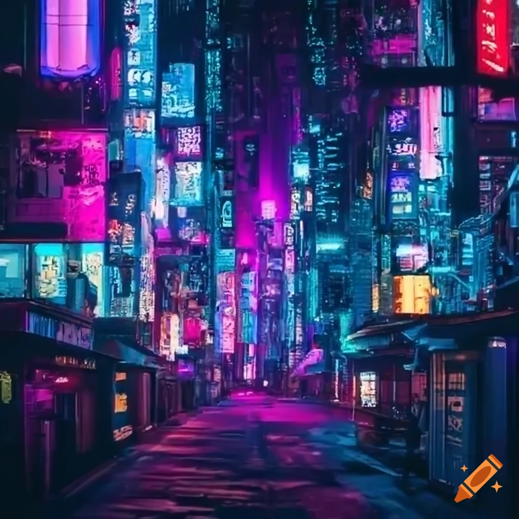 Cyberpunk city lights at night on Craiyon