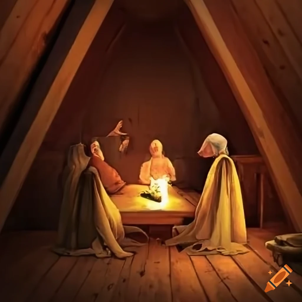 people gathered in an attic