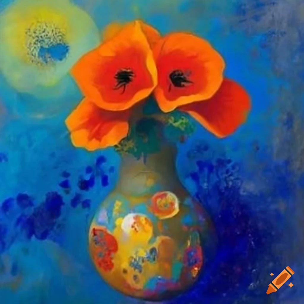 Painting of blue, yellow, and orange poppies on Craiyon